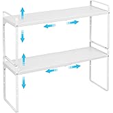 15.5 to 25.5 Inch Expandable Kitchen Cabinet Organizer Shelf, 30 LBS Heavy Duty Stackable Kitchen Counter Storage Shelves Organizers, 2 Pack Adjustable Small Storage Shelf Rack for Cabinet Cupboard