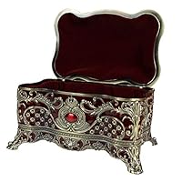 Slivy European Vintage Jewelry Treasure Chest Box with Handle - Alloy Metal Trinket Case with Engraved Earrings/Necklace/Ring Holder - Flannel Inside Gift Box, Home Table Decor