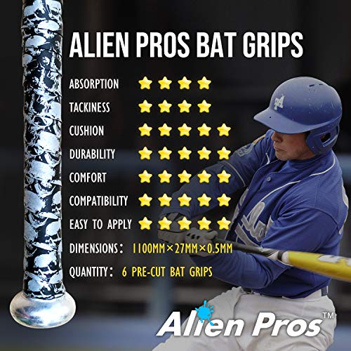 Alien Pros Bat Grip Tape for Baseball and Softball (6 Grips) NonSlip