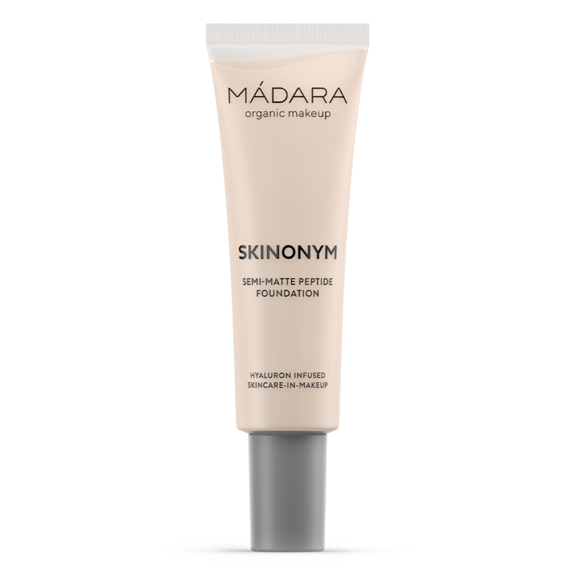 MÁDARA Organic Skincare |SKINONYM Semi-Matte Peptide Foundation, #10 PORCELAIN, 30ml – Natural foundation with collagen-supporting peptides, Semi-matte finish, Buildable coverage, Skincare benefits.