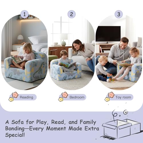 Tiita Kids Sofa, Childrens Couch with Carry Handle, Portable Toddler Foam Sofa Couch,Nursery Kids Couch, Lightweight Kids Chair for Playroom, Dorm Room, Small Space,Faux Fur Dinosaur