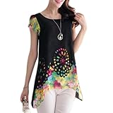 Anself Fashion Women Chiffon Blouse Floral Print Hollow Out Overlay Petal Sleeves Tops Black