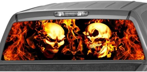 MotorINK Flaming Skulls Rear Window Graphic Decal Tint Sticker Truck SUV ute