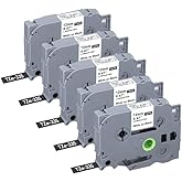 TZe-335 Compatible Label Tape Replacement for Brother P Touch 12mm 0.47 TZ-335 Laminated Label Maker Tape, for Brother PT-D220 PT-D210 PT-H110 PT-D400 PT-D600, White on Black, 5 Packs