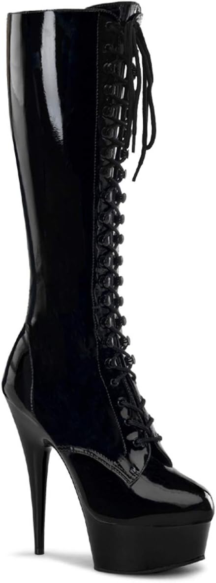 Higher Heels PleaserUSA Womens Platform Knee Boots Delight-2023 Black Patent Size 4 UK