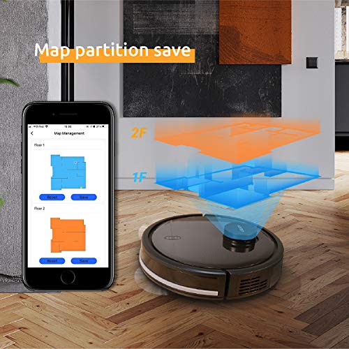 LeJoy LD20 Verbundener lasergeführter Staubsauger Roboter und Mop-Reiniger,2400Pa leistungsstarker Sauger, App & Alexa Sprachsteuerung,mehrere Reinigungsmodi für Tierhaare,Teppich,Hartboden (schwarz)