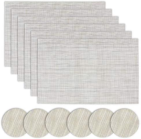 Homcomodar Placemats and Coasters Set of 6 Heat Insulation Durable PVC Table Mats (linen)