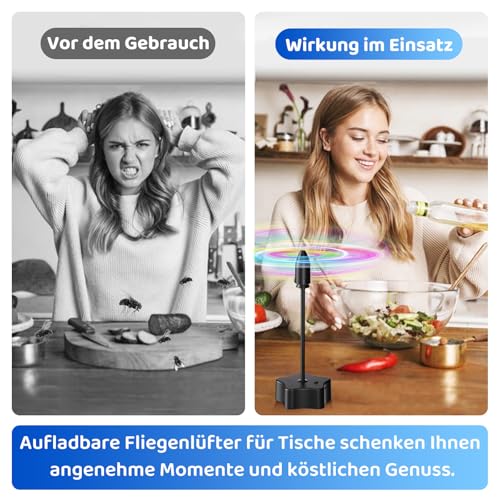 6 Fly Wafers, USB-C Rechargeable Fly Fans for Tables, Portable Fly Repellent Fan with Holographic Reflective Wings, Quiet Fly Repellent for Indoor and Outdoor Use, Barbecue, Picnic