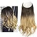 SARLA Invisible Wire Hair Extension Ombre Transparent Headband Adjustable Wavy Curly Synthetic Hairpiece 16 Inch for Women