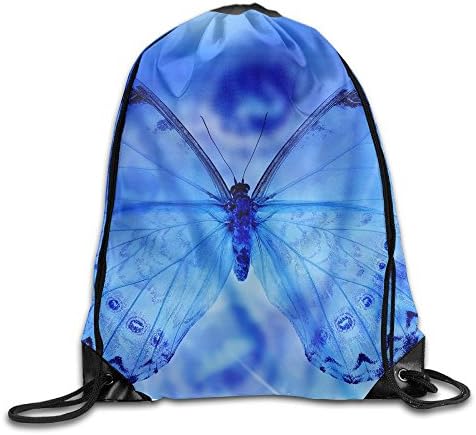Unisex Gym Drawstring Shoulder Bag Blue Butterfly Wings Christmas Backpack String Bags