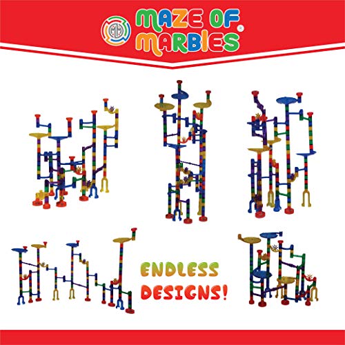 Maze of Marbles 125-Piece Marble Run Toy Set - Educational Building Block Play Track Game - STEM Construction Learning Toys for Kids 4 5 6 Years Old + 25 Glass Marble Balls with Storage Box Container - Thumbnail 7