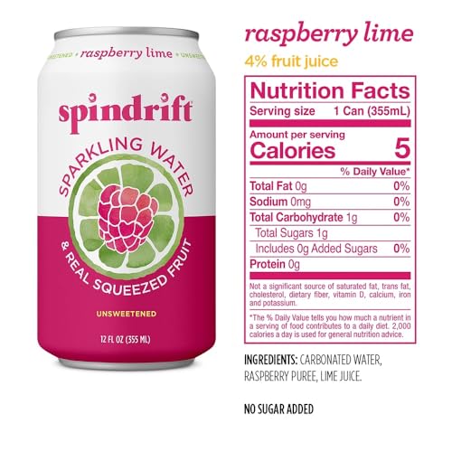 SPINDRIFT SPARKLING WATER, RASPBERRY & LIME, 12 FL OZ