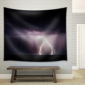 Lightning in Dark Night Sky - Fabric Wall Tapestry Home Decor - 51x60 inches
