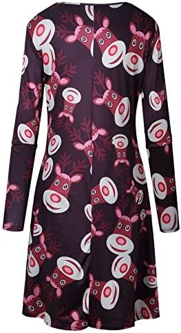 Trendy Christmas Tree Fawn Dress A lined Pleated Long Sleeve Multi Colored Print Dress
