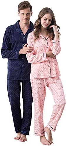 Kitpaja Long Sleeve Comfort Matching Couples Cotton Mens Womens Pajamas Set Blue XX-Large
