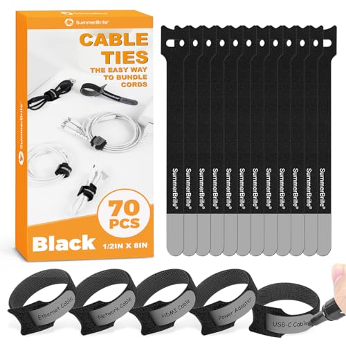 SummerBrite 8 Inch Black Cable Ties 70 Pack