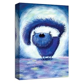 Canvas Wall Art Blue Monster Cat Painting Artwork for Home Prints Framed for Kids - 12x18 inches