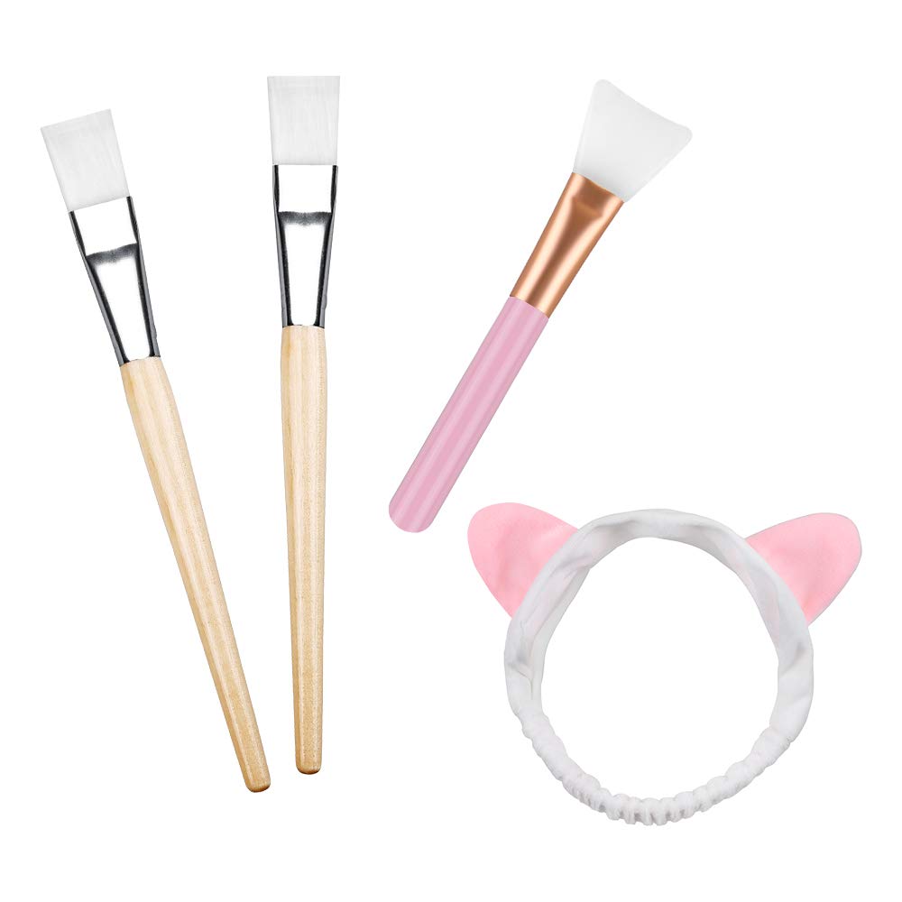 Lictin 2pcs Facial Mask Brushes with 1pcs Super Cute Hair Band Professional Quality for Applying Facial Mask, Eye Mask or DIY Needs(Light Brown)