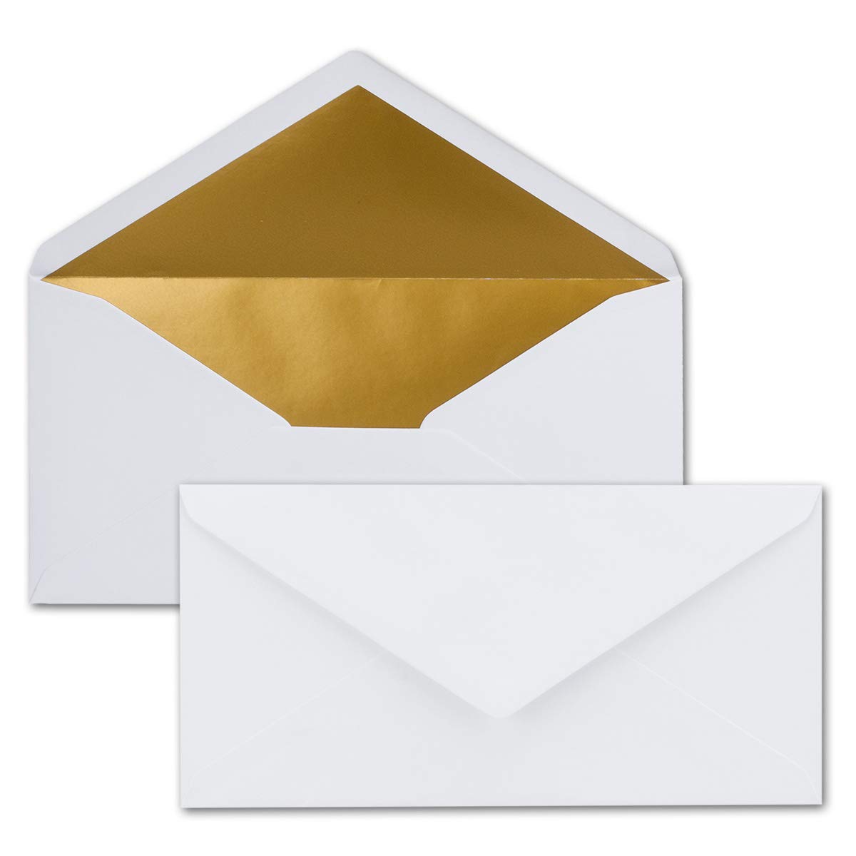 Karten und Co. DIN Envelopes White with Metallic Gold Lining – Very Stable – 120 g/m2 – 110 mm x 220 mm Naßklebung//from The Colourful Neuser. 50 Umschläge White/Gold