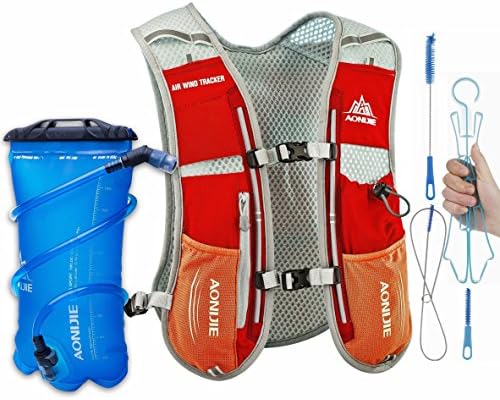 LERMX Lightweight Running Hydration Vest Pack 100oz Storage Pocket With 50oz Bladder for Hiking Marathon Biking Clothes Fits Women Men Safety Gear (Orange+Cleaner Brushes)