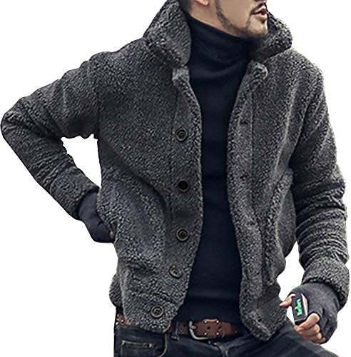 Sibylla Men's Button Down Sherpa Fleece Jackets Winter Long Sleeve Slim Fit Fuzzy Cardigans Coat Outwear