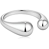 Zikichiky Chunky Silver Teardrop Ring Open Ring Smooth Minimalist Adjustable Rings for Women Men