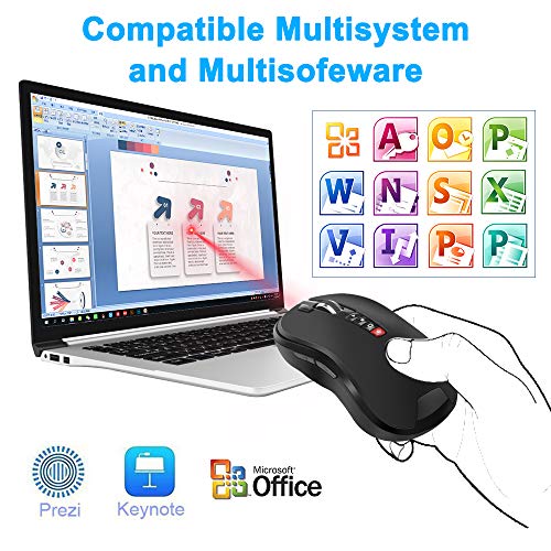 Opluz Wireless Mouse, Bluetooth Presenter Mouse 7 Programmable Button with PowerPoint Clicker Presentation Remote Control Laser Pointer 1200DPI Adjustable for Laptop Chromebook, PC, Desktop, Notebook