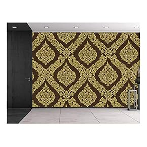 Thai Flower Pattern in a Traditional Style - Temple Tapestry - Gold and Brown - Classic Exquisite Design - Wall Mural, Removable Sticker, Home Decor - 66x96 inches