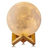 Gahaya 5.9"/15cm Moon Lamp, 3D Printed Light, Touch Control, Stepless Dimmable, Warm White (3000K) and Cool White (6000K), PLA Material, USB Recharge
