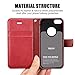 iPhone 5/5S/SE Case, TUCCH Leather Wallet Case, Premium [Slim Fit] [Wrist Strap]Flip Book Case Cover with Stand & Credit Card Compartments [Magnetic Clasp] for iPhone SE and iPhone 5/5S, Red