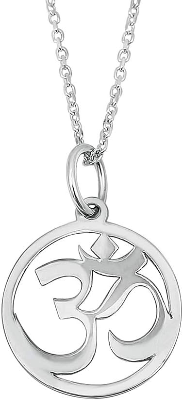 Kiara Jewellery 925 Sterling Silver Small OM Symbol Pendant Necklace on 18" Sterling Silver Trace Or Curb Chain.