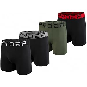 Spyder Men’s Boxer Briefs Performance Underwear Moisture-Wicking Comfort Fit with Fly Front 4 Pack for Men
