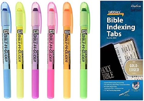 6 Pack Bible Highlighter Study Kit + Goldtone Edged Bible Indexing Tabs