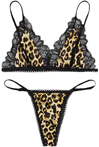 Women Satin Pajama Set Leopard Bralette Cami Crop Top+Panties Shorts G-String Thong Sleepwear Pjs