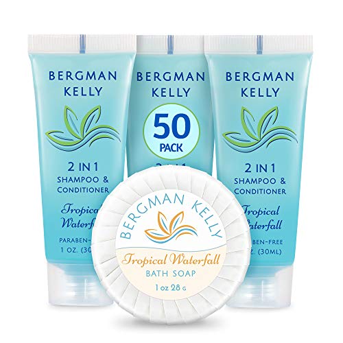 BERGMAN KELLY Round Soap Bars, 2in1 Shampoo & Conditioner 2-Piece Set (Tropical Waterfall, 1 oz each, 100 pc), Delight Your Guests with Revitalizing & Refreshing Travel Toiletries & Hotel Amenities - Thumbnail 6