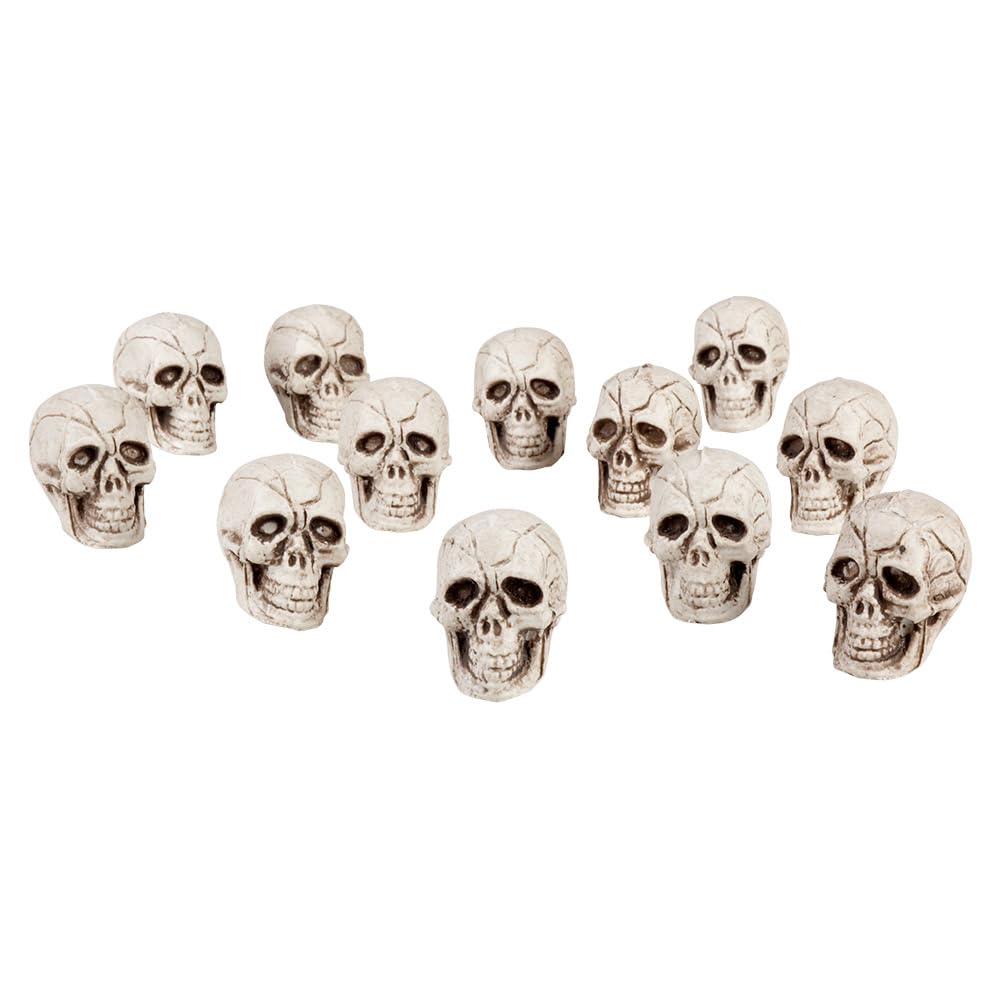 Halloween Decorative Skull Set – 12 White Skull Heads Party Accessory for Halloween, Pirate Party, Horror Nights and Themed Events