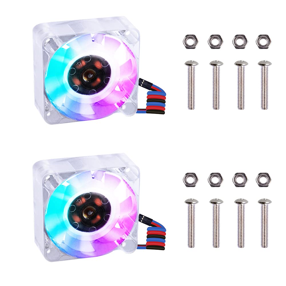 GeeekPi 2PCS Raspberry Pi 4 Fan DC 5V Brushless CPU RGB Cooling Fan, 40x40x10mm, for Pi 4 Model B, 3B+, 3/2 Model B (Multi-coloured)