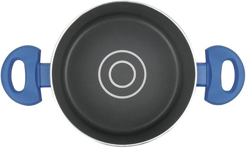 678539 Casserole 20 cm avec Couvercle, Antiadhésif Greblon®, Faitout Tous Feux Dont Induction, Four Jusque 130°C, Système Dosage d'Huile, Lave-Vaisselle, Aluminium Pressé, Verre, Gris, Bleu