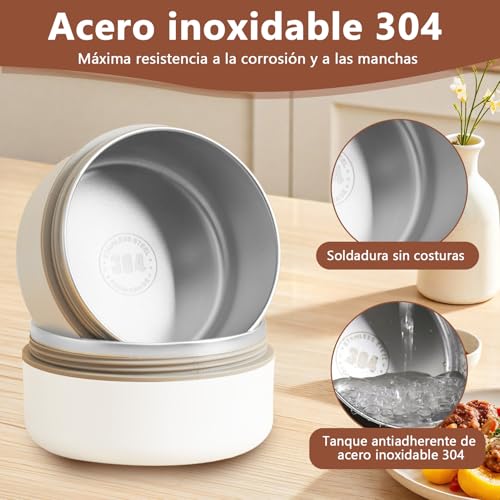 Caja Térmica de Acero Inoxidable 304 con Tapa, multifunción, portátil, redondo, con bolsa térmica, color beige, para el Trabajo, la Escuela, Comedor Al Aire Libre 4 unidades
