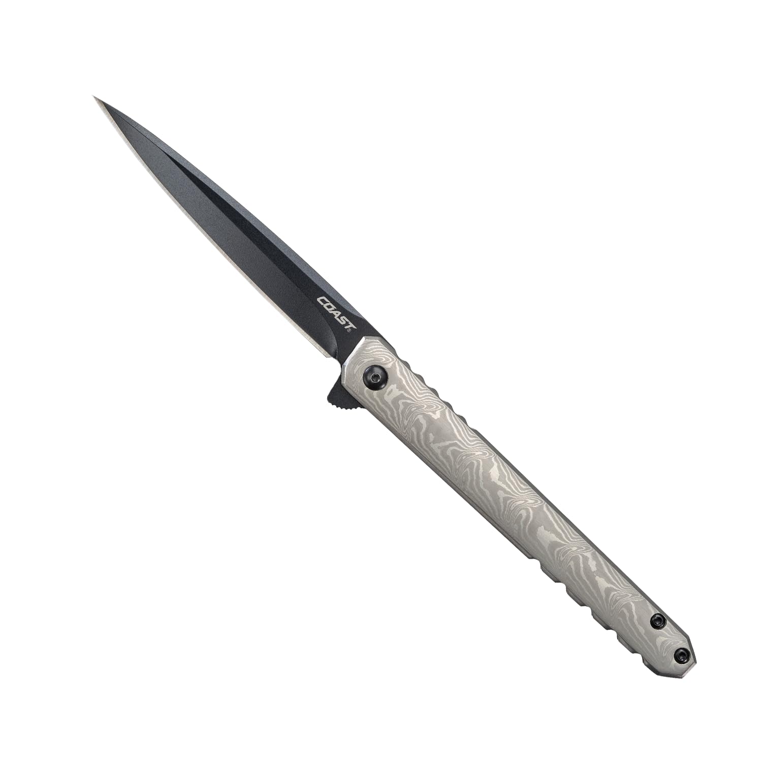 Coast Founder’s Collection LX533 ORIGIN, Gentleman’s EDC Folding Pocketknife, DAMASCUS Stainless-Steel Handle, Flipper Tab, Frame Lock, Pocket Clip, Black Nitride Stainless-Steel Blade