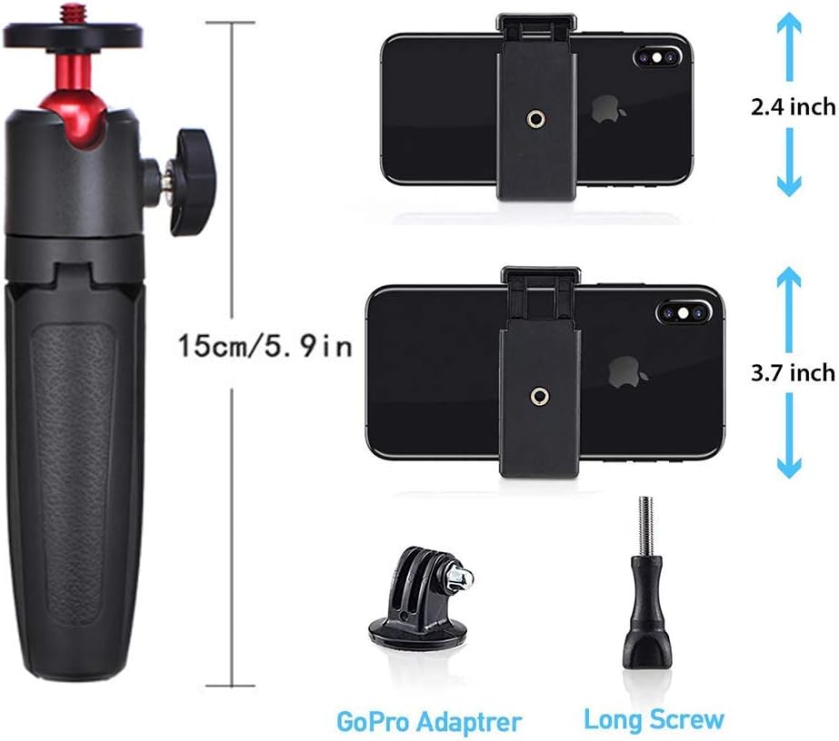 FIZZ OpticX Mini Tripod Table Top Stand with Phone Mount, Extendable Selfie Stick Stand with Handle, for Gopro Hero Osmo Action Insta 360 Action Camera, iPhone Samsung Sony Canon : Camera & Photo