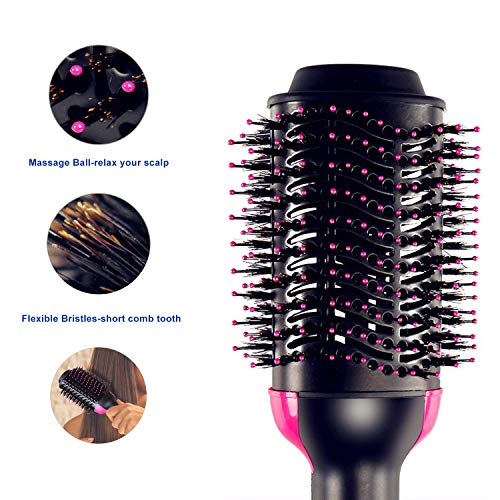 Hot Air Brush，Vinkki One Step Hair Dryer & Volumizer 3-IN-1 Negative Ion Hair Dryer Brush Hair Straightener Curler Styler with 6 Hair Clips Electric Blow Dryer for All Hairstyle Need Anti-Scald - Thumbnail 4