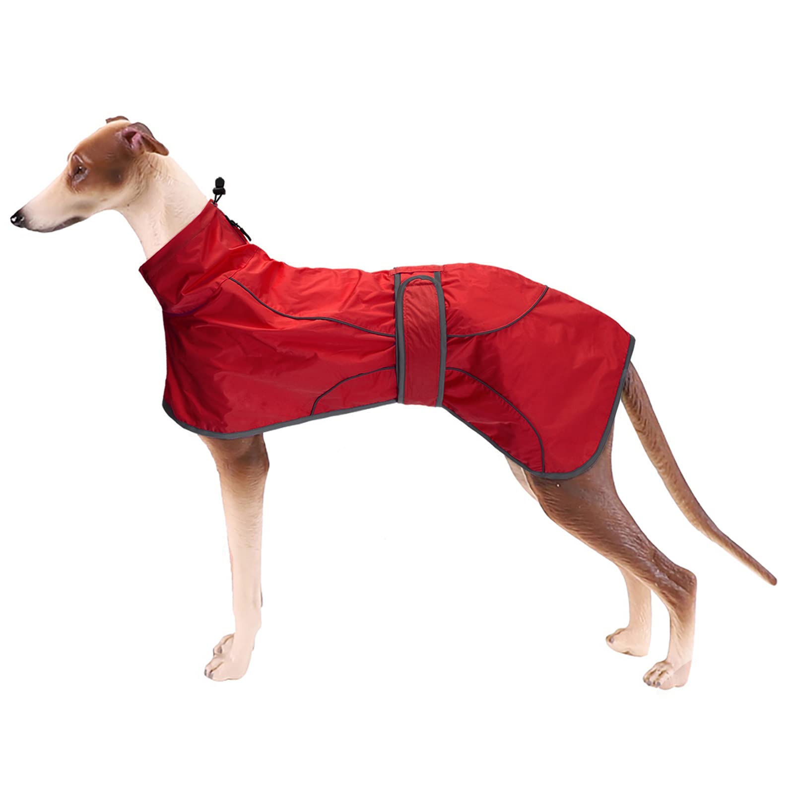 Geyecete Dog Jacket Adjustable Lightweight Raincoat with Reflective Straps and Harness Hole, with Adjustable Bands, Greyhound-Red-S