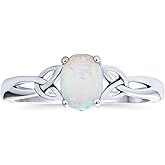 Personalize Sorority Sisters BFF Celtic Love Knot Oval Gemstone Orange Blue White Created Opal Promise Triquetra Claddagh Ring For Women Teens 14K Gold Yellow .925 Sterling Silver Customizable