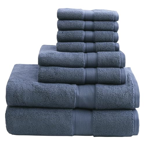 Madison Park Signature 100% katoenen luxe badhanddoeken-set, 800 g/m2, zeer absorberend, sneldrogend, spa-kwaliteit, 8-delig, 2 badhanddoeken, 2 handdoeken en 4 washandjes, blauw (Slate Blue)