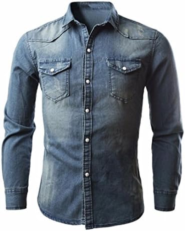 Men's Shirt,BaZhaHei Men's Shirts Retro Denim Shirt Cowboy Blouse Slim Thin Long Tops Casual Coat Outwear Holiday Camping Hiking Tops Boys Casual Sports Tees Long Sleeved Beach T-Shirt