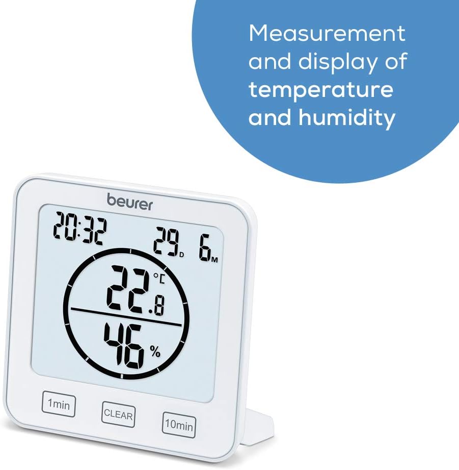 Beurer HM 22 Thermo-Hygrometer Room Climate Control Temperature and Relative Humidity Measurement with Timer and Beep, White - Image 3