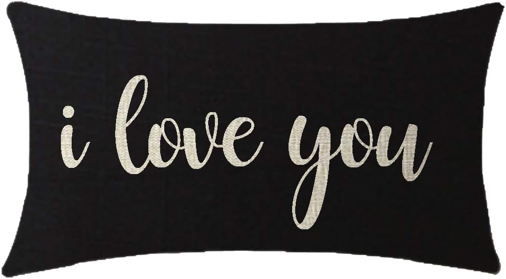 NIDITW Nice Birthday Gift I Love You Waist Lumbar Black Cotton Linen Cushion Cover Pillow Case Cover Home Chair Couch Outdoor Decor Rectangular 12x20 inches