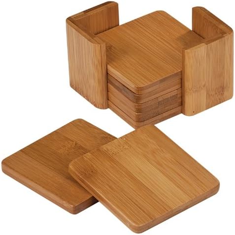Custom Laser Engraved 6 Square Bamboo Coaster Set Great Gift Personalized