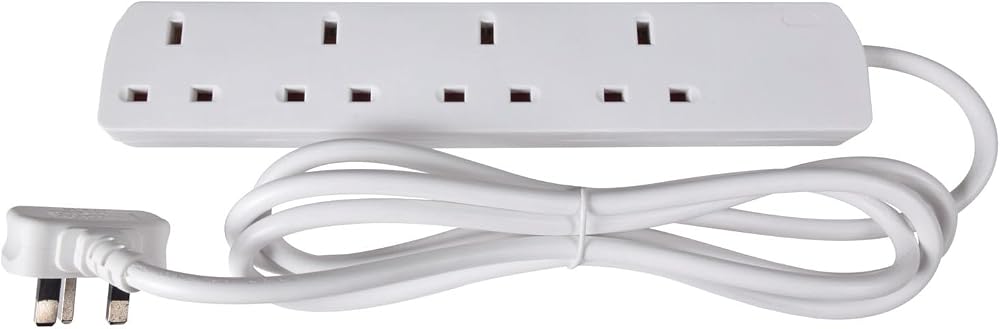 Mercury 4 Gang Extension Lead 1.0m White UK 13A Copper Wiring 4 Socket